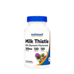 Nutricost Milk Thistle 300 mg supplement, 120 capsules for liver health and detox support.