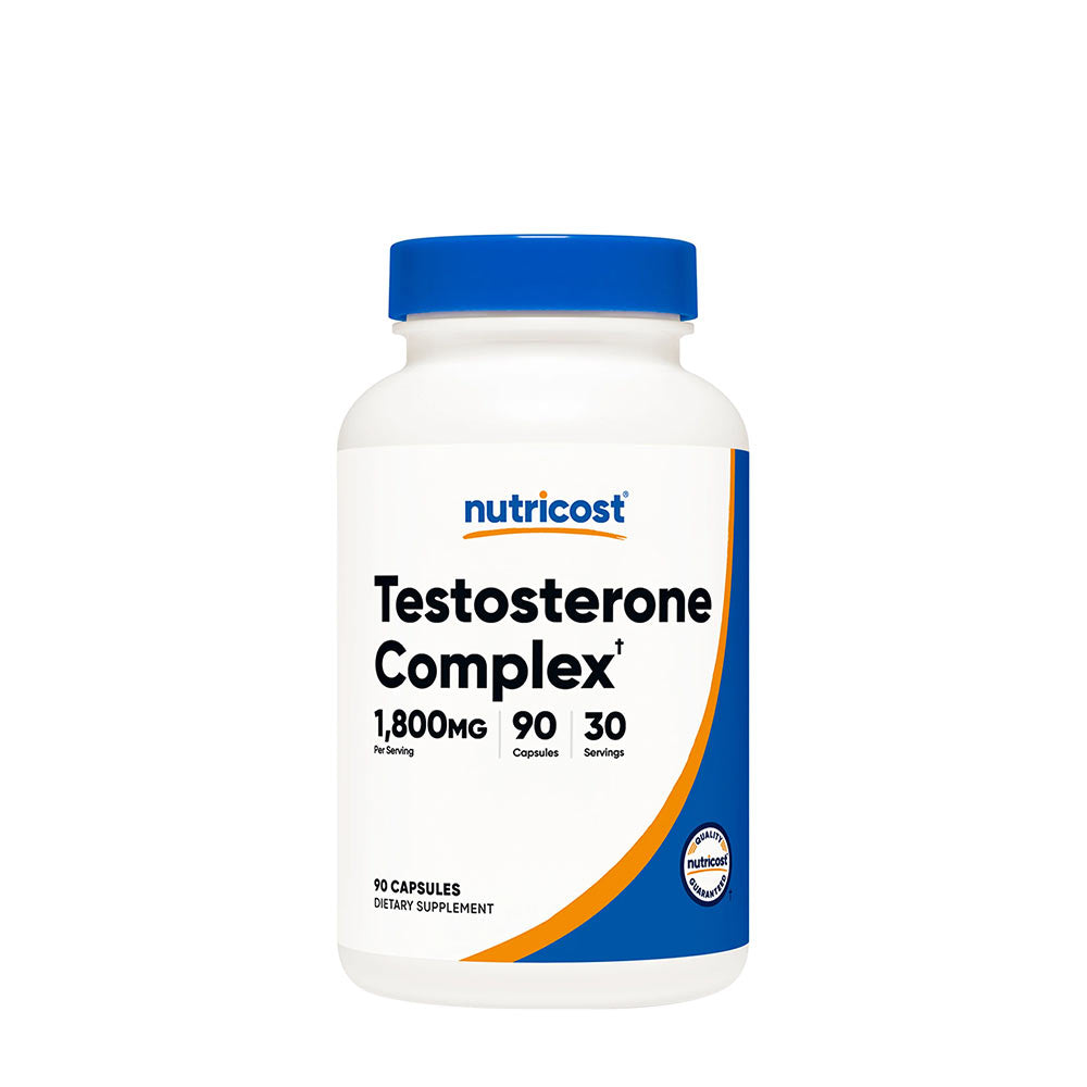 Nutricost Testosterone Complex 1800 mg dietary supplement, 90 capsules for healthy testosterone levels.