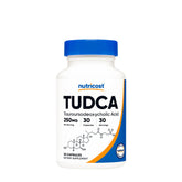 Nutricost Tudca 250 mg supplement bottle with 30 capsules for liver health support.
