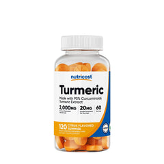 Nutricost Turmeric Gummies 2,000 mg, 120 citrus-flavored dietary supplements for inflammation and digestion support.