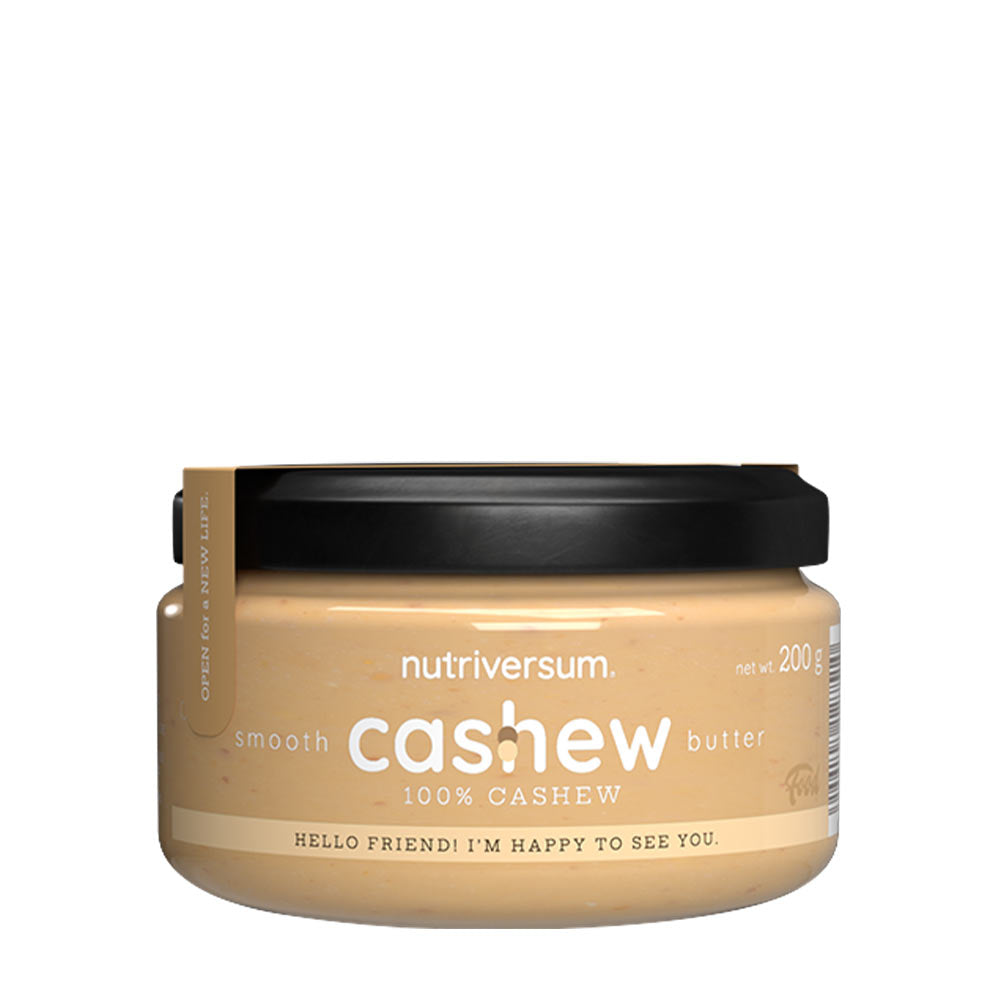 Nutriversum cashew butter, 100% pure, smooth texture, healthy snack option, no additives or preservatives.