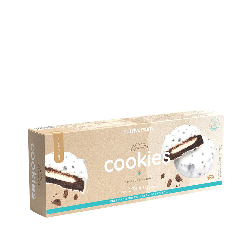 Nutriversum cookies packaging with chocolate and no added sugar for healthy snacking options.