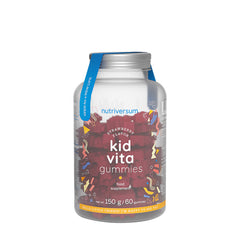 Nutriversum Kid Vita Gummies bottle with strawberry flavor, a multivitamin supplement for children.