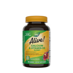 Nature's Way Alive! Calcium + D3 Gummies bottle with 60 gummies for bone and immune support.