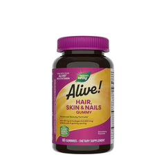 Nature's Way Alive! Hair, Skin & Nails Gummies bottle featuring 60 gummies for beauty support.