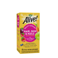 Box of Nature's Way Hair Skin & Nails multivitamin with 19 vitamins, collagen, and biotin for beauty support.