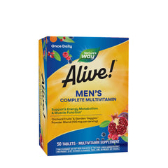 Nature's Way Alive! Men's Complete Multivitamin box with 50 tablets for energy support and muscle function.