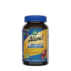 Nature's Way Alive!® Men’s 50+ Gummy Multivitamin bottle with 60 fruit-flavored gummies for men's health.