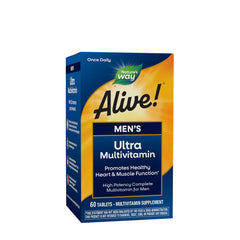 Nature's Way Alive! Men's Ultra Multivitamin box, 60 tablets, supports heart and muscle function.