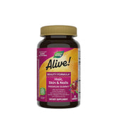 Nature's Way Alive! Hair, Skin & Nails Gummies bottle with nutritional benefits for beauty.