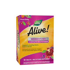 Nature's Way Alive! Women's 50+ Complete Multivitamin box, supports heart, brain, and bone health.