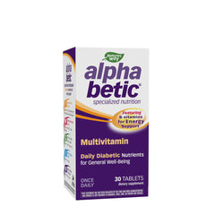 Nature's Way Alpha Betic Multivitamin box, featuring B-vitamins for energy support, for diabetic health.