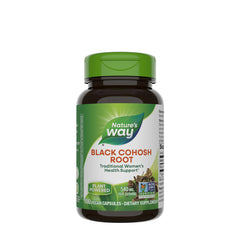Nature's Way Black Cohosh Root dietary supplement in a bottle, supports women's health and hormonal balance.