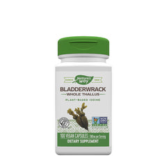 Nature's Way Bladderwrack supplement bottle, 100 vegan capsules for iodine support and thyroid health.