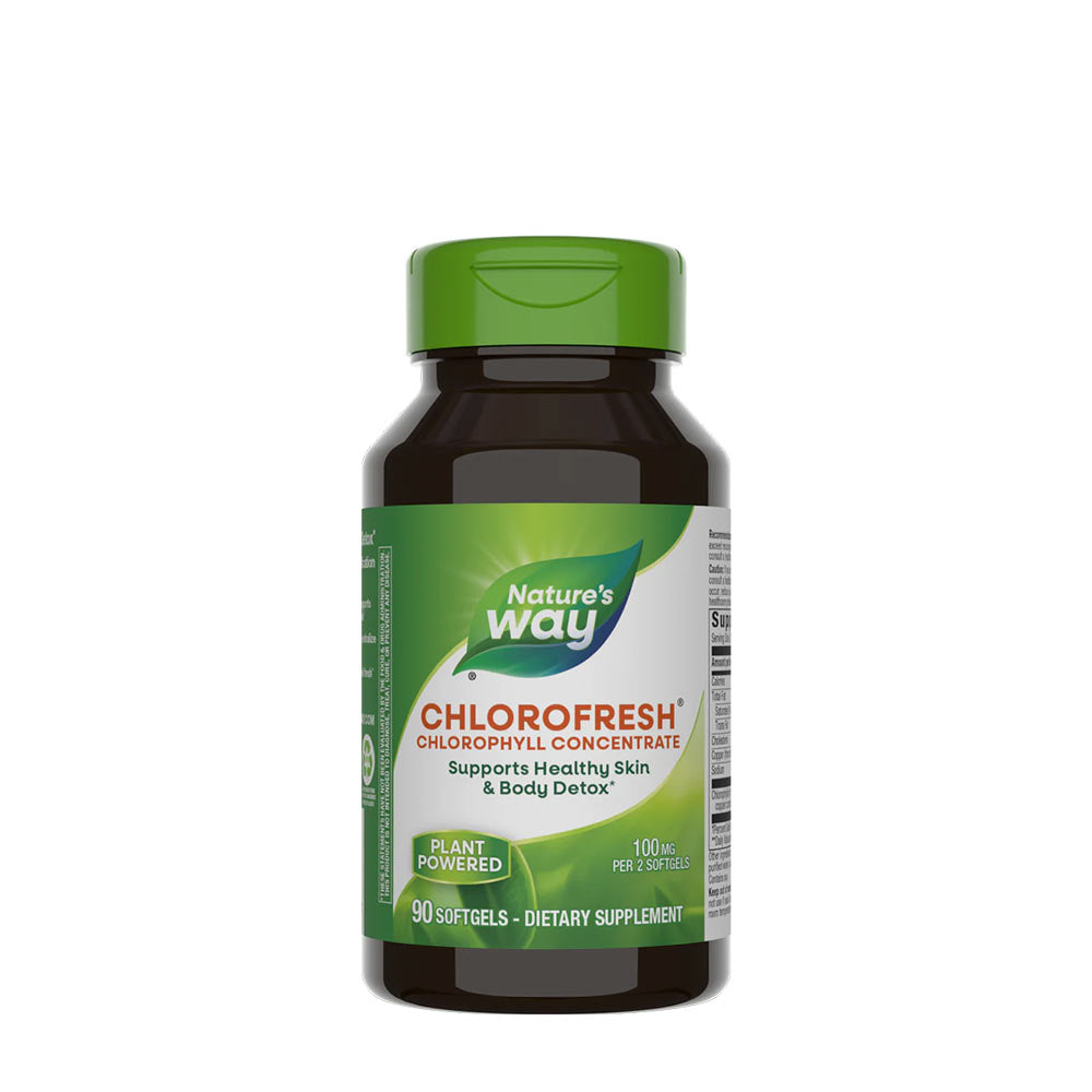 Nature's Way Chlorofresh Chlorophyll Concentrate softgels for detox support and healthy skin.