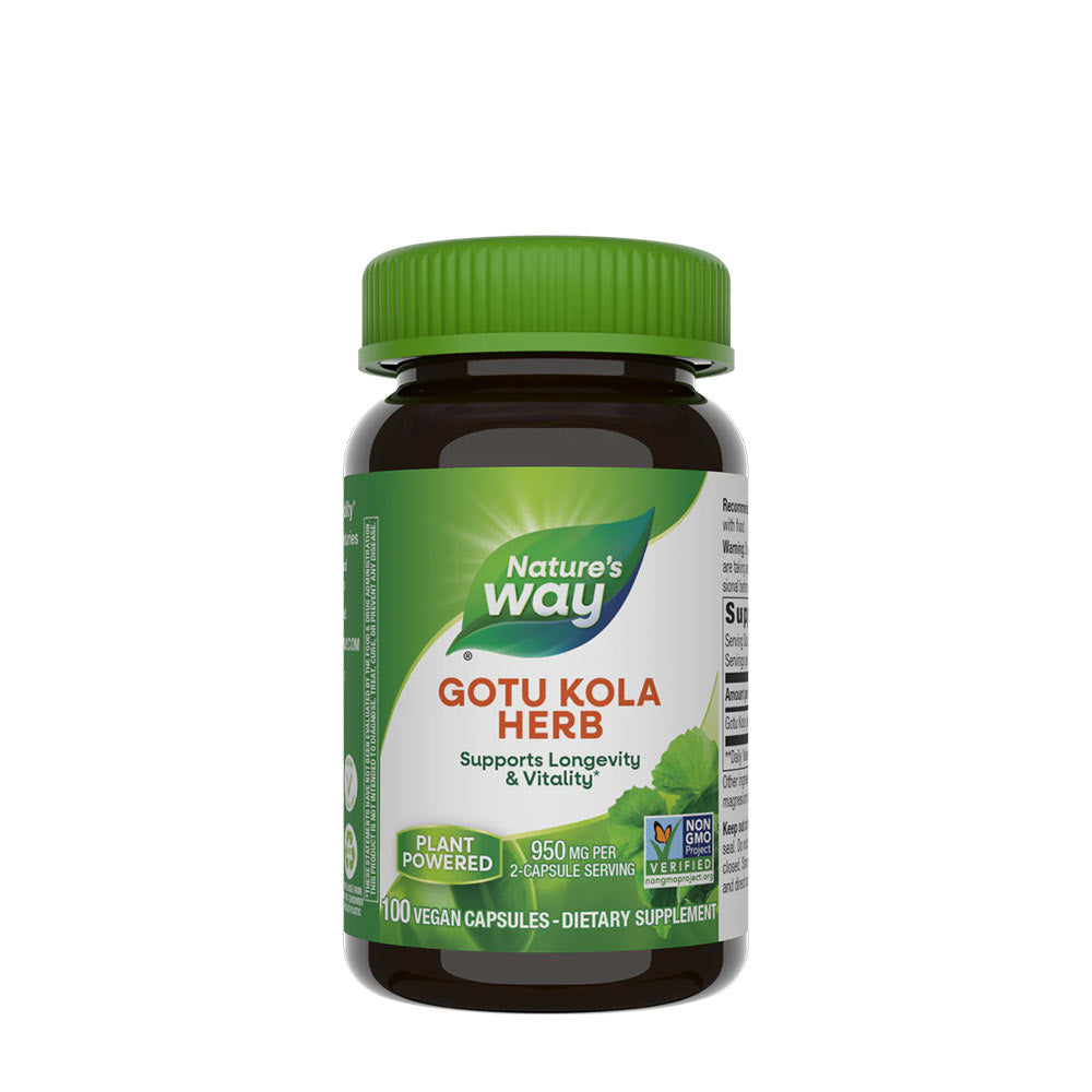 Nature's Way Gotu Kola Herb supplement bottle promoting mental clarity and overall well-being.