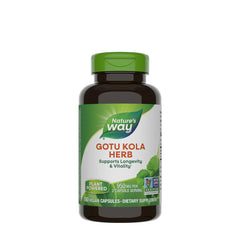 Nature's Way Gotu Kola Herb capsules for mental clarity, skin health, and overall vitality.