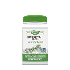 Nature's Way Horsetail Grass supplement bottle for hair and nail support, 100 vegan capsules.