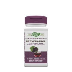 Nature's Way Resveratrol dietary supplement bottle with 60 vegan capsules for antioxidant protection.