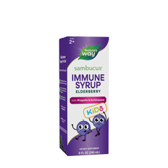 Nature's Way Sambucus Immune Syrup for Kids, elderberry flavor, supports immune health with natural ingredients.