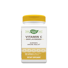 Nature's Way Vitamin C with Bioflavonoids supplement bottle, 100 capsules for immune health support.