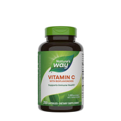 Nature's Way Vitamin C with Bioflavonoids supplement bottle, 250 capsules, supports immune health and provides antioxidant protection.