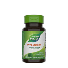 Nature's Way Vitamin D3 softgels for immune and bone health, 120 count, 2000 IU.