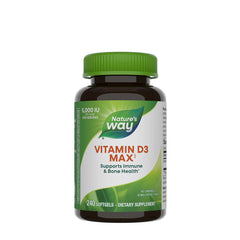 Nature's Way Vitamin D3 Max 240 softgels bottle, supports immune and bone health with 5000 IU of vitamin D3.
