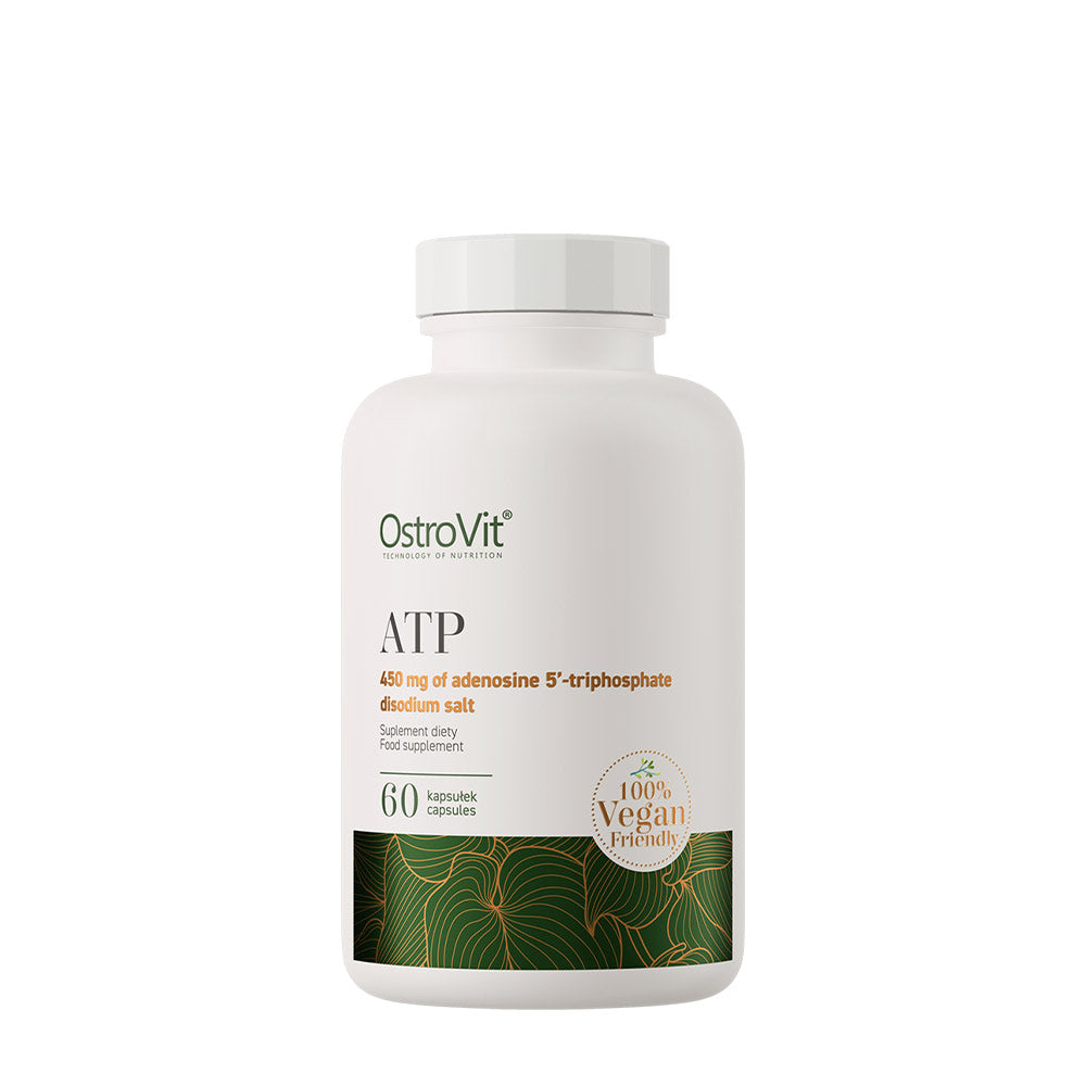 OstroVit ATP supplement bottle with 60 vegan capsules for increased energy and muscle support.