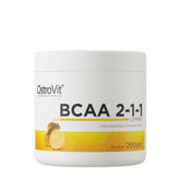 OstroVit BCAA 2-1-1 lemon flavored supplement jar, 200g of essential amino acids.