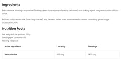 Beta Alanine näringsfakta och dosering baksida