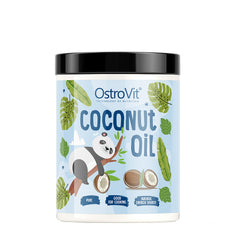 OstroVit Coconut Oil jar featuring a panda, labeled as pure and good for cooking.