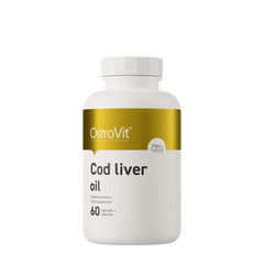 OstroVit cod liver oil supplement bottle with 60 capsules for vitamin A and D support.