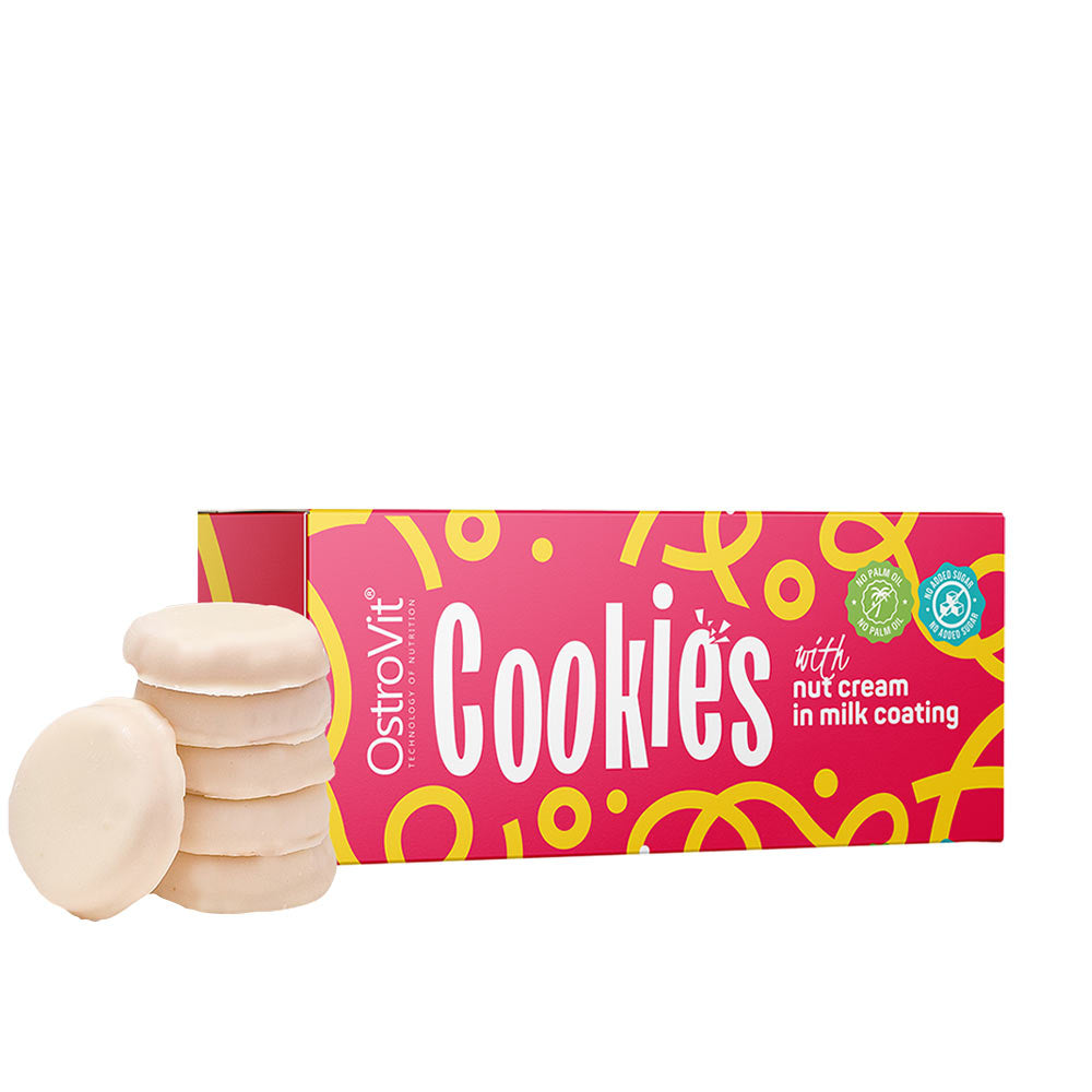 OstroVit cookies with peanut cream in milk glaze, perfect healthy snack and dessert option.