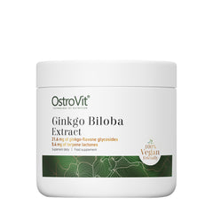 OstroVit Ginkgo Biloba Extract container highlighting benefits of vegan-friendly dietary supplement.