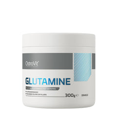 OstroVit Glutamine 300g container, featuring ultra micronized formula for muscle recovery and immune support.