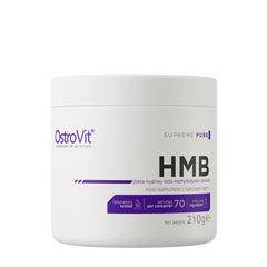 OstroVit HMB Supreme Pure supplement jar, 210g, providing beta-hydroxy beta-methylbutyrate for muscle support.