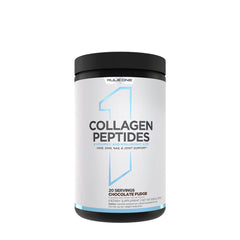 Rule One Collagen Peptides Chocolate Fudge jar for hair, skin, nails, and joint support, 20 servings.