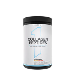 Rule One Collagen Peptides supplement jar for hair, skin, nails, and joint support, flavor peach mango.