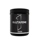 Rule One Glutamine powder container for workout recovery support, unflavored, 130 servings.
