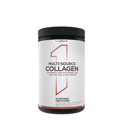 R1 Multi-Source Collagen powder container, unflavored, supports hair, skin, nails, and joint health.
