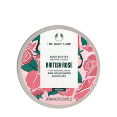 The Body Shop British Rose Body Butter 200ml, vegan, for normal skin, offers 96 hours of nourishing moisture.
