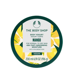 The Body Shop Mango Body Yogurt for normal to dry skin, 48H fast-absorbing moisture in a 200ml container.