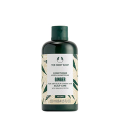 The Body Shop Ginger Conditioner in vegan packaging, 250ml, designed for weak hair and dry scalp care.