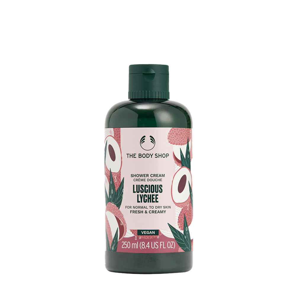 The Body Shop Luscious Lychee Shower Cream, 250 ml, vegan formula for fresh and creamy cleansing.