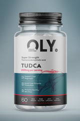 Oly TUDCA supplement bottle with 1000mg, 60 vegan capsules for liver support and healthy bile flow.