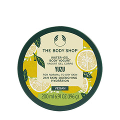 The Body Shop Yuzu Body Yogurt, vegan water-gel for normal to dry skin, 24-hour hydration, 200ml packaging.
