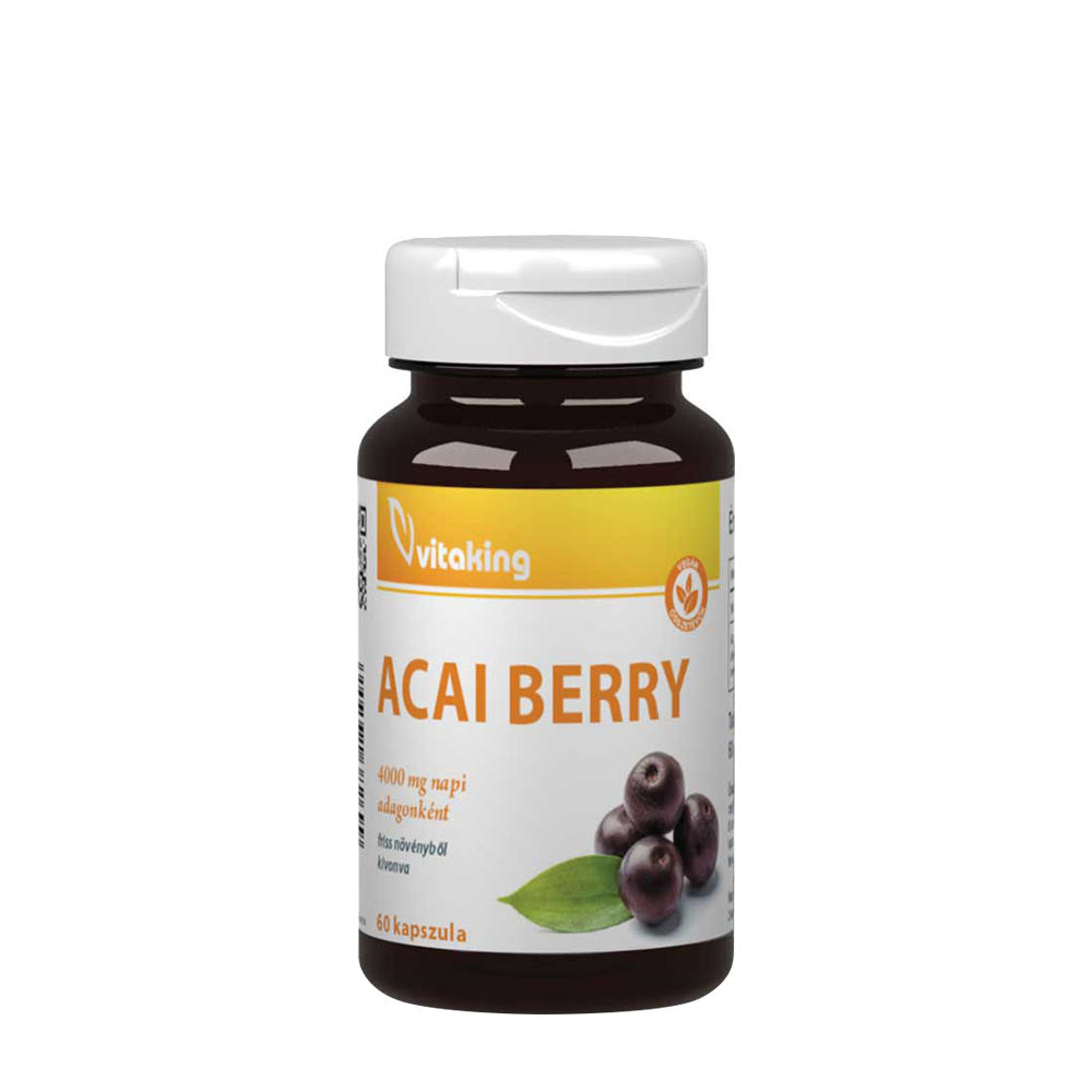Vitaking Acai Berry 3000 mg supplement bottle, rich in antioxidants and supports heart health.