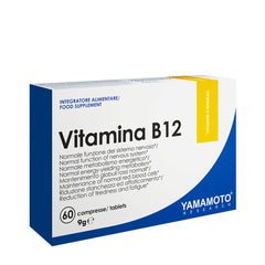Yamamoto Nutrition Vitamin B12 supplement box, 60 tablets for energy and nerve function support.
