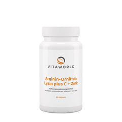 Vitaworld Arginine-Ornithine-Lysine + C + Zinc baksida näringsfakta